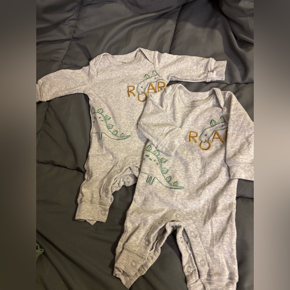 Gray Dinosaur Print Kids One Piece set of 2 for the twinsies